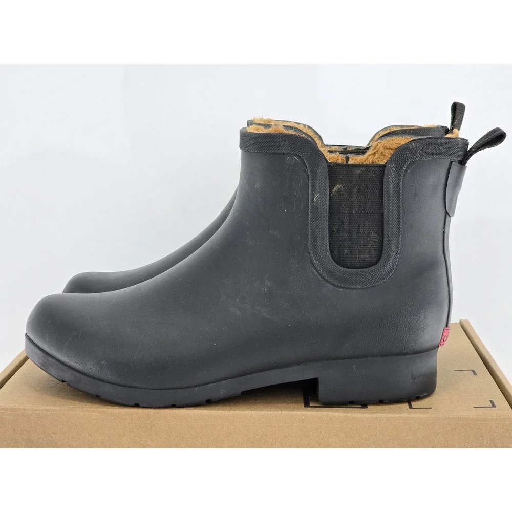 Chooka Rain Boots Women Size 10 Black Faux Fur Lined Chelsea - Good
